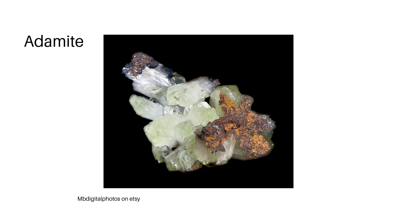 Adamite, amphibole Quartz, Amber, Ajoite, red Jasper, Pegmatite, Sceptor, Hematite, Aquamarine, crystal information